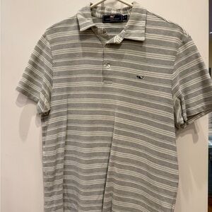 Vineyard Vines Men's Polo in Gray and White Stripes